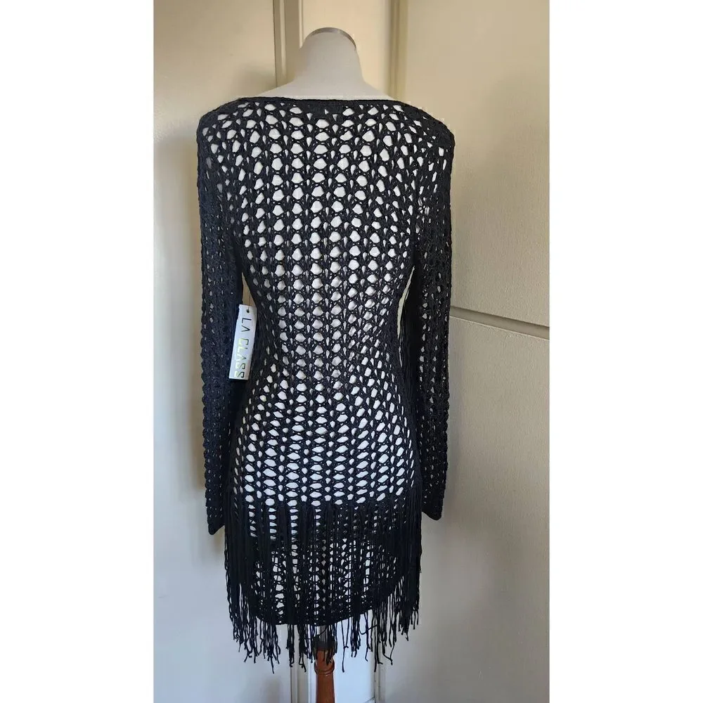 LA Class Black Crochet Dress/Beach Coverup, NWT